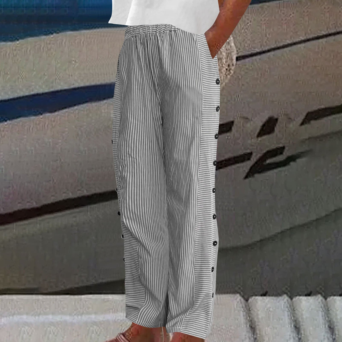 Lavisa - Striped Linen Cotton Casual Pants