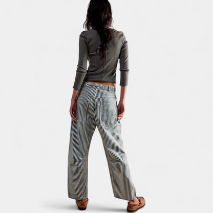 Lavisa - Striped Wide Leg Pants for Women - Drawstring Waist Casual Trousers