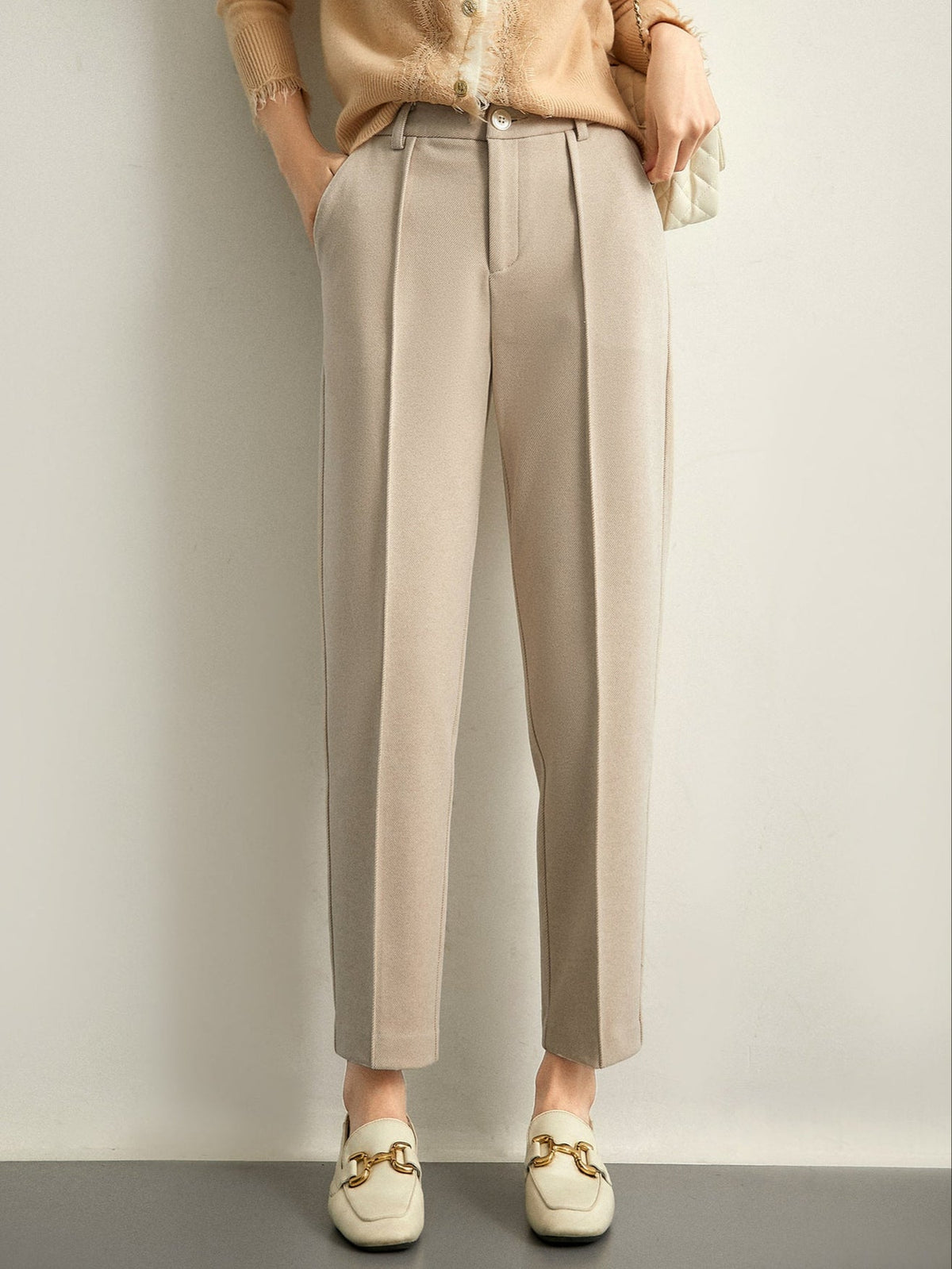 Lavisa - Tapered Woolen High-Waist Trousers