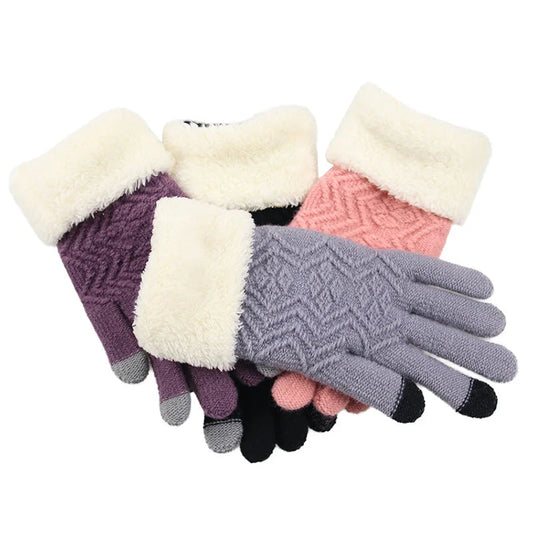 Touch Screen Knitted Gloves with Plush Lining - Front View | Lavisa