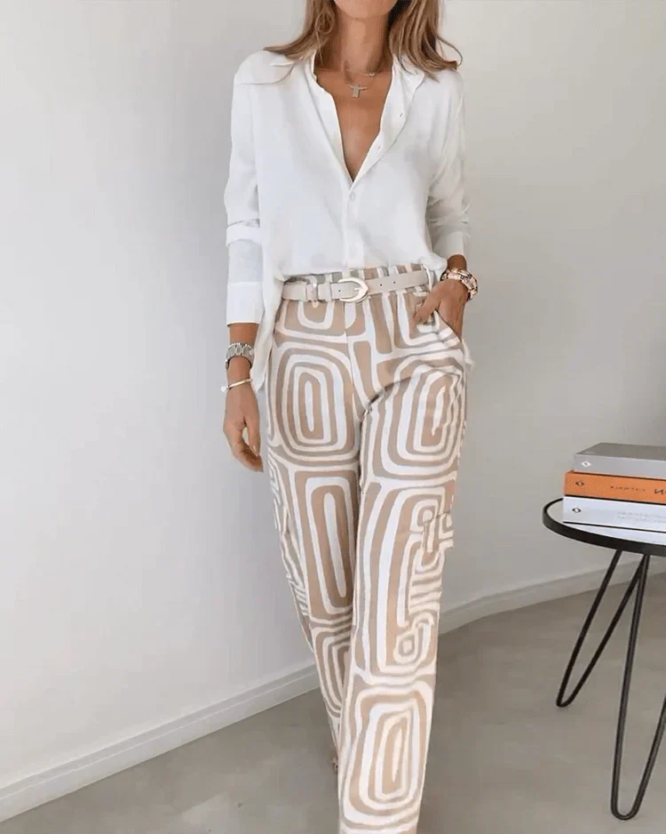 Lavisa - Two-Piece Matching Top and Pants Set with Belt