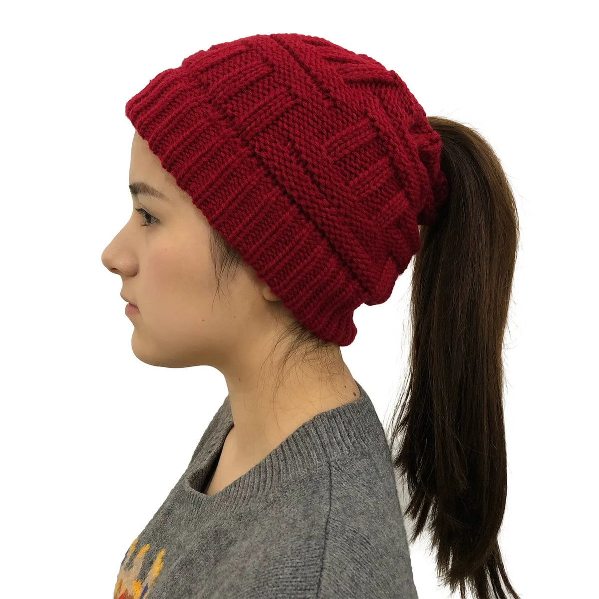 Lavisa - Women’s Cable Knit Ponytail Beanie Hat