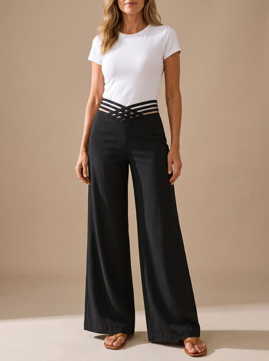Lavisa - Womens Crossover Waistband Wide Leg Pants