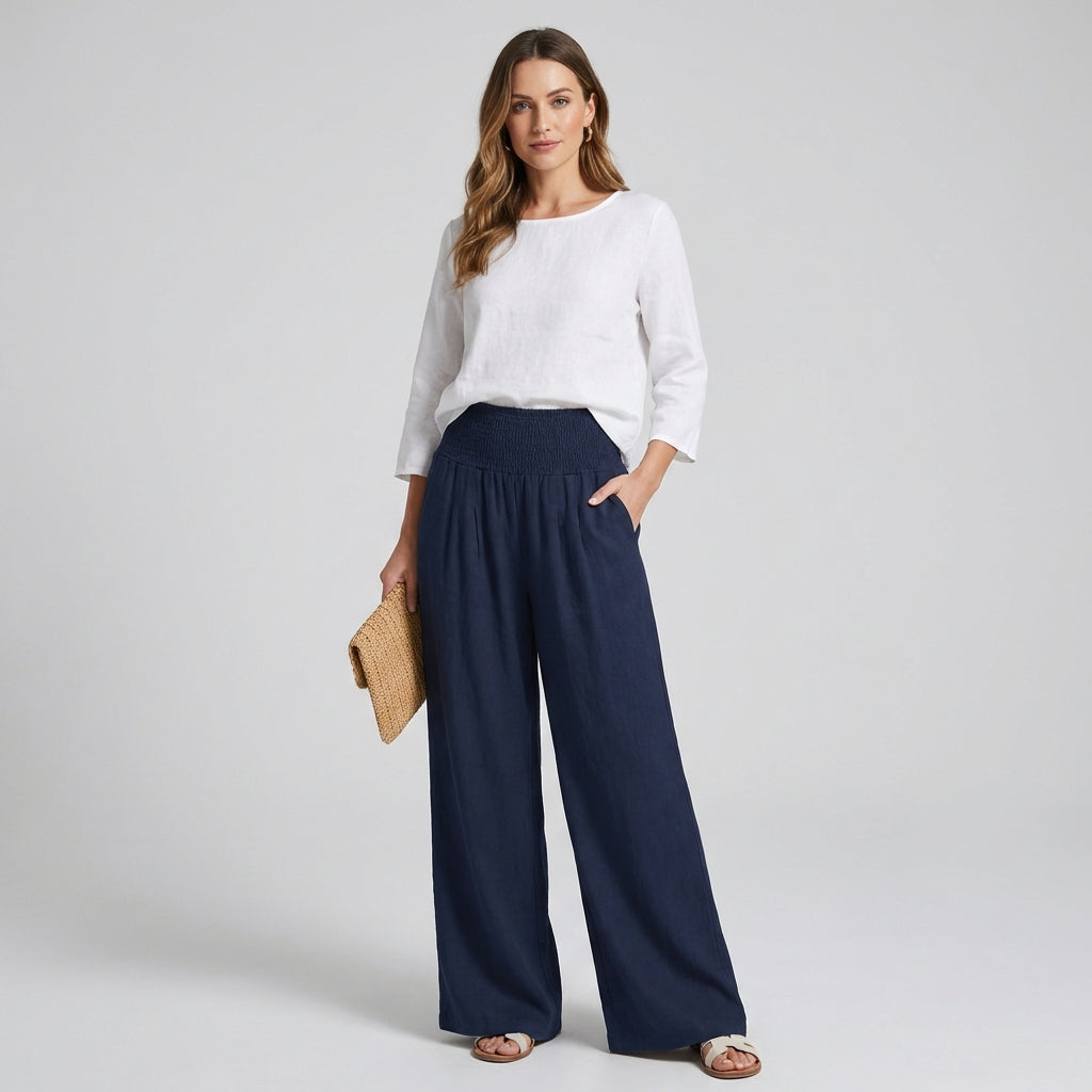 Lavisa - Women's High Rise Palazzo Pants - Elastic Waist Wide Leg Flowy Trousers