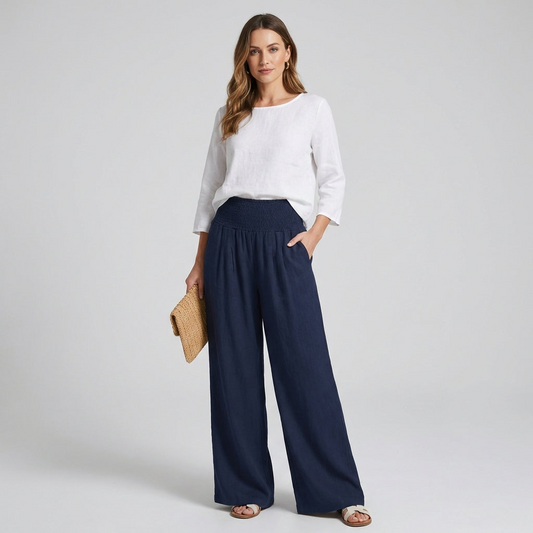 Lavisa - Women's High Rise Palazzo Pants - Elastic Waist Wide Leg Flowy Trousers