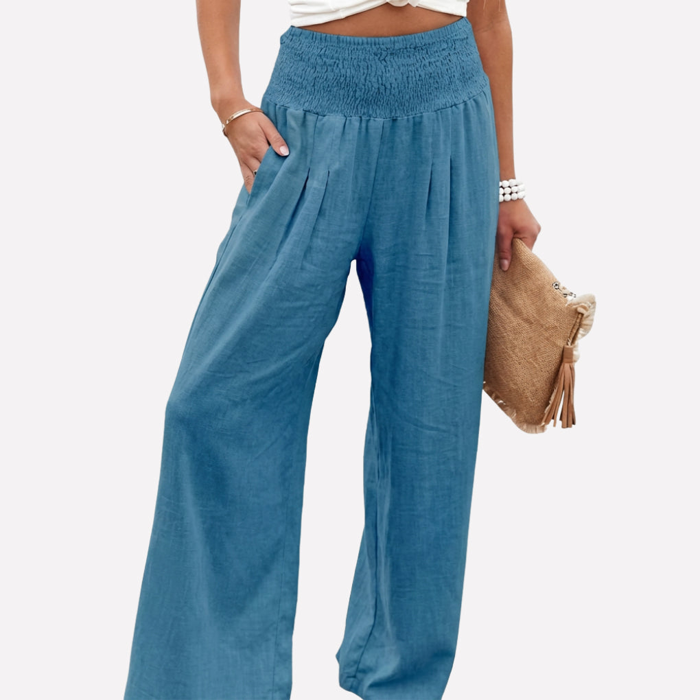 Lavisa - Women's High Rise Palazzo Pants - Elastic Waist Wide Leg Flowy Trousers