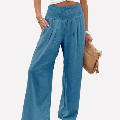 Lavisa - Women's High Rise Palazzo Pants - Elastic Waist Wide Leg Flowy Trousers