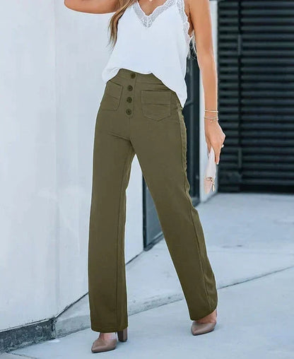 Lavisa - Women's High Waist Stretch Pull-On Pants - Casual Elastic Trousers
