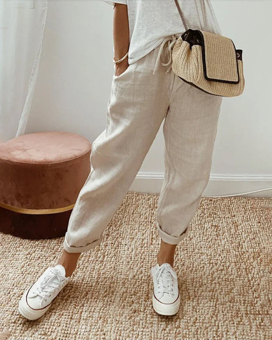 Lavisa - Women's High-Waisted Relaxed Fit Pants with Pockets
