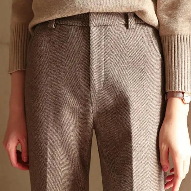 Lavisa - Womens High Waisted Wool Blend Trousers