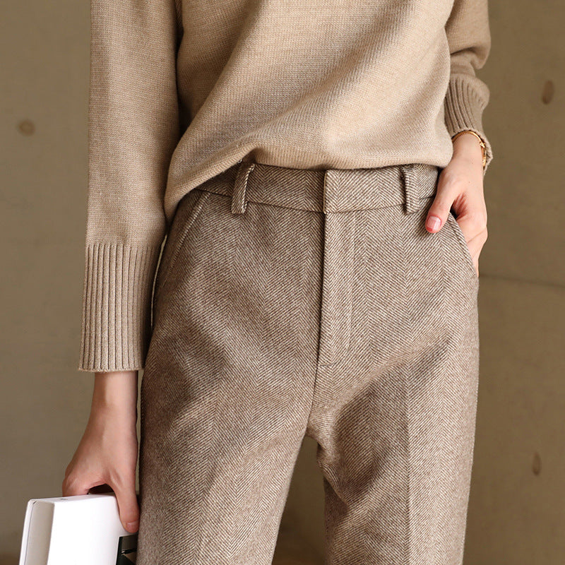 Lavisa - Womens High Waisted Wool Blend Trousers