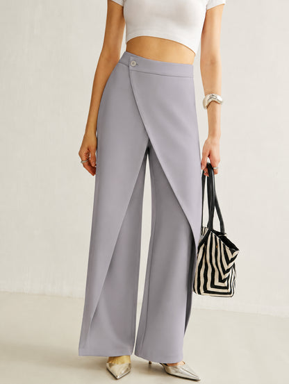 Lavisa - Women's High-Waisted Wrap Front Palazzo Pants - Draped Wide Leg Trousers