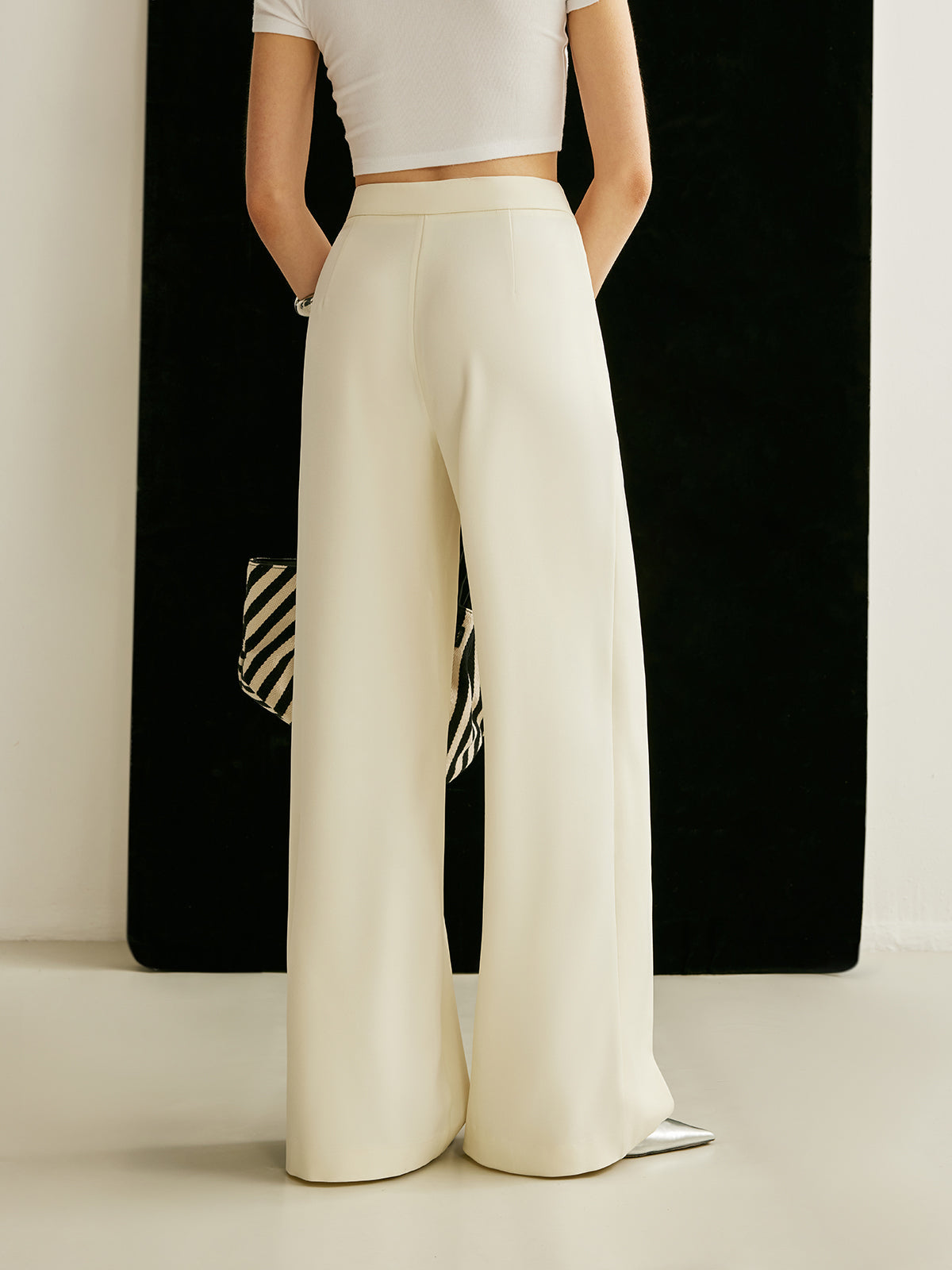 Lavisa - Women's High-Waisted Wrap Front Palazzo Pants - Draped Wide Leg Trousers