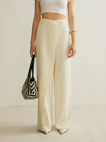 Lavisa - Women's High-Waisted Wrap Front Palazzo Pants - Draped Wide Leg Trousers