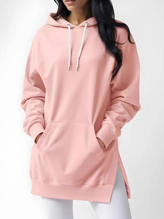 Women's Oversized Hoodie Dress with Soft Fleece Lining - Front View | Lavisa