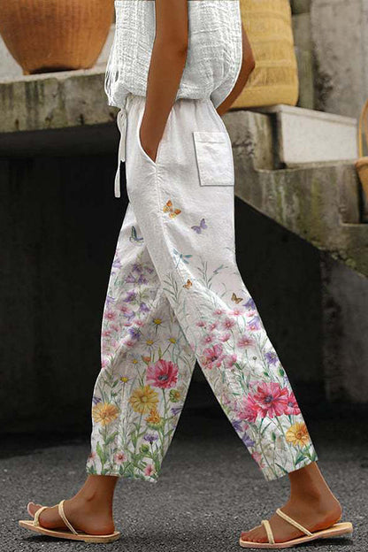 Lavisa - Womens Printed Wide Leg Cropped Pants with Pockets