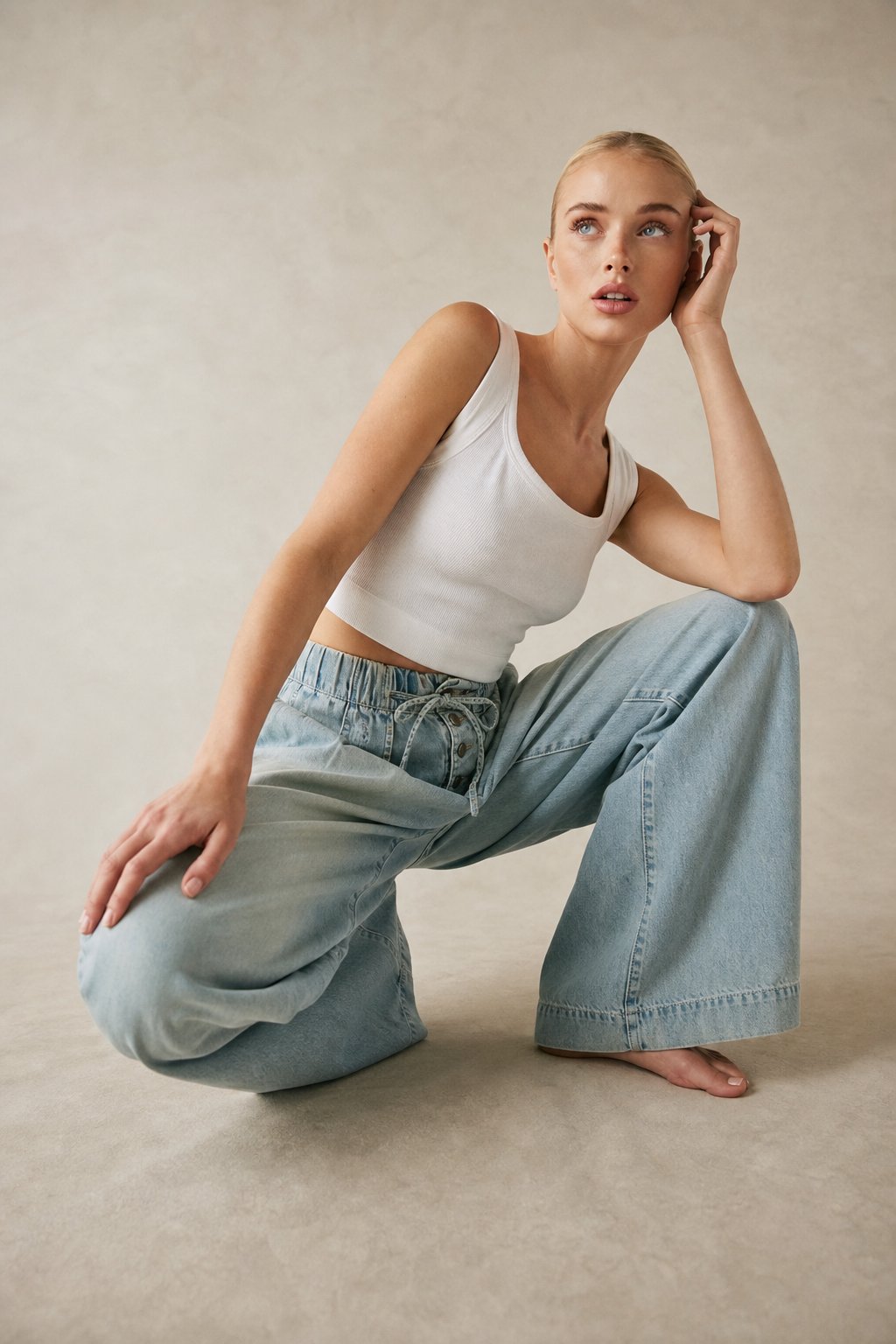 Lavisa - Womens Pull On Chambray Wide Leg Denim Pants