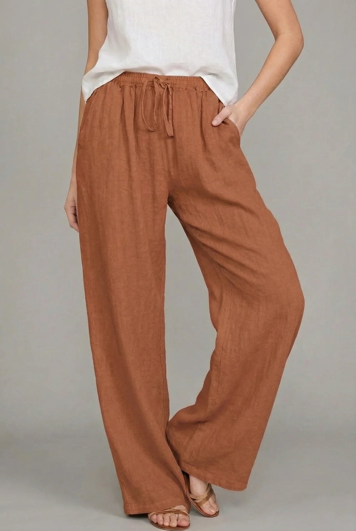 Lavisa - Womens Relaxed Drawstring Wide Leg Linen Pants