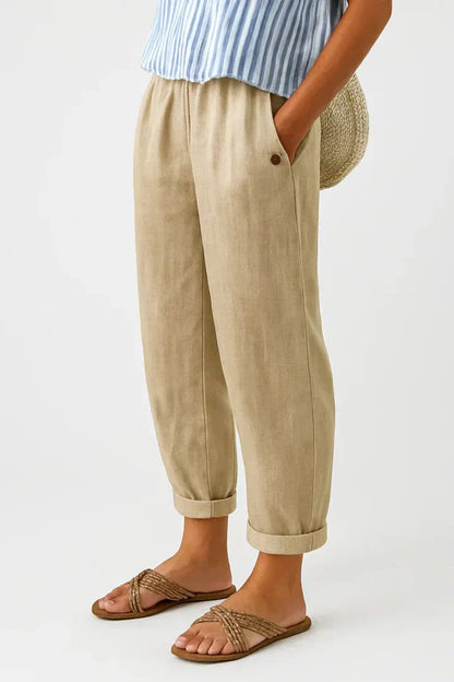 Lavisa - Womens Relaxed Fit Cuffed Linen Pants