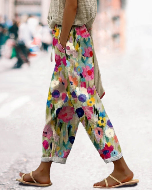 Lavisa - Womens Relaxed Floral Print Casual Trousers