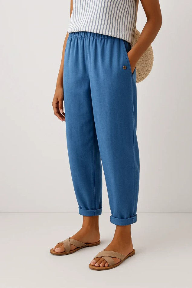 Lavisa - Womens Relaxed Straight Leg Pants with Elastic Waistband