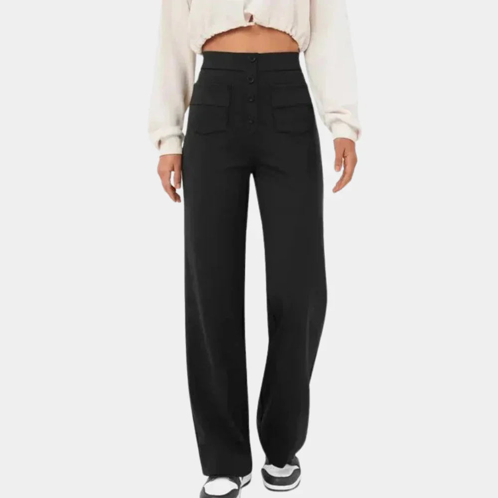 Lavisa - Women's Tailored Stretch Straight Leg Trousers - High Waist Pockets