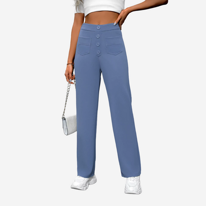 Lavisa - Women's Tailored Stretch Straight Leg Trousers - High Waist Pockets