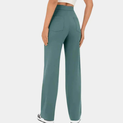Lavisa - Women's Tailored Stretch Straight Leg Trousers - High Waist Pockets