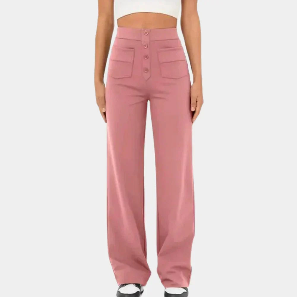 Lavisa - Women's Tailored Stretch Straight Leg Trousers - High Waist Pockets