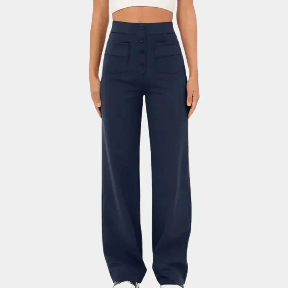 Lavisa - Women's Tailored Stretch Straight Leg Trousers - High Waist Pockets
