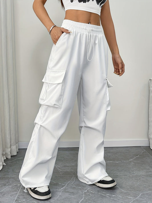 Lavisa - Womens Wide Leg Cargo Pants with Drawstring