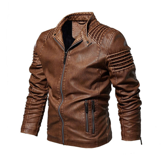 Lavisa - Men's Biker Faux Leather Jacket Structured Shoulder Zip-Up