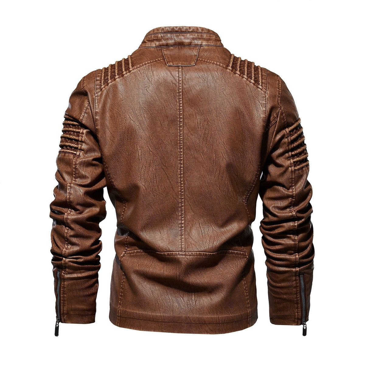 Men's Biker Faux Leather Jacket Structured Shoulder Zip-Up - Side Angle | Lavisa