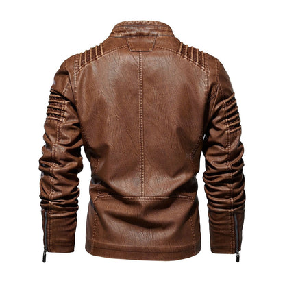 Men's Biker Faux Leather Jacket Structured Shoulder Zip-Up - Side Angle | Lavisa