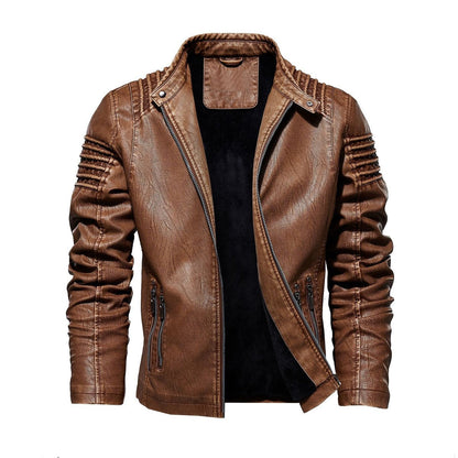 Men's Biker Faux Leather Jacket Structured Shoulder Zip-Up - Close-Up Fabric Texture | Lavisa