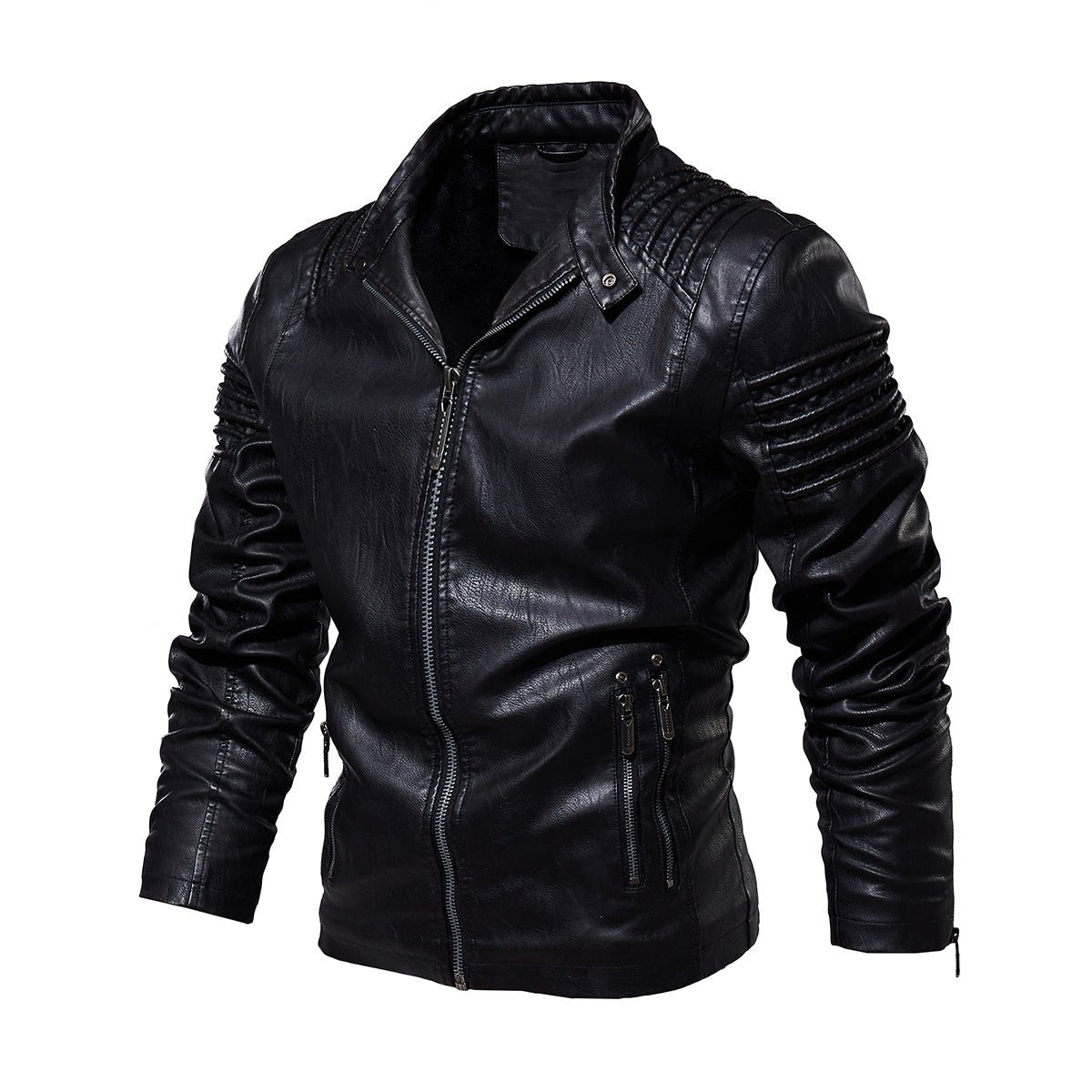 Men's Biker Faux Leather Jacket Structured Shoulder Zip-Up - Variant Style 6 | Lavisa
