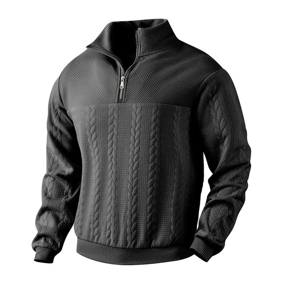 Lavisa - Men's Cable Knit Sweater Quarter-Zip Pullover Jumper