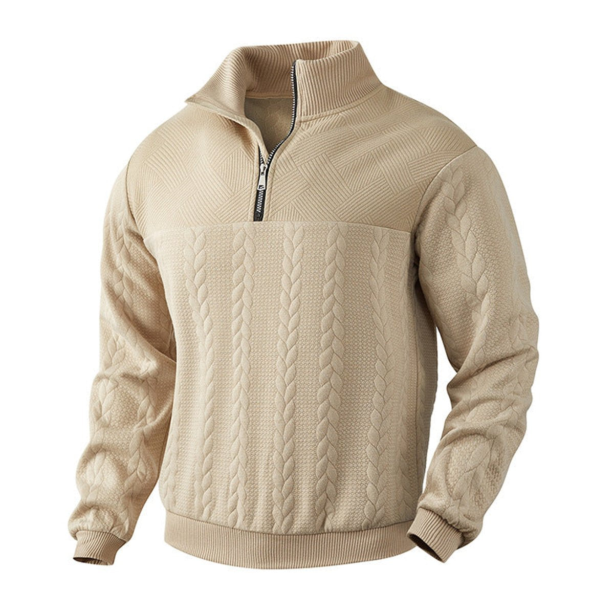 Lavisa - Men's Cable Knit Sweater Quarter-Zip Pullover Jumper