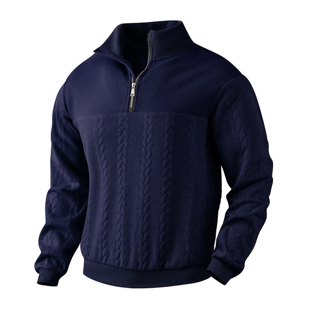 Lavisa - Men's Cable Knit Sweater Quarter-Zip Pullover Jumper