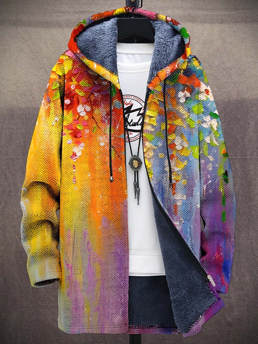 Mens Cardigan Fleece-Lined Zip-Up Abstract Art Print Hoodie - Front View | Lavisa