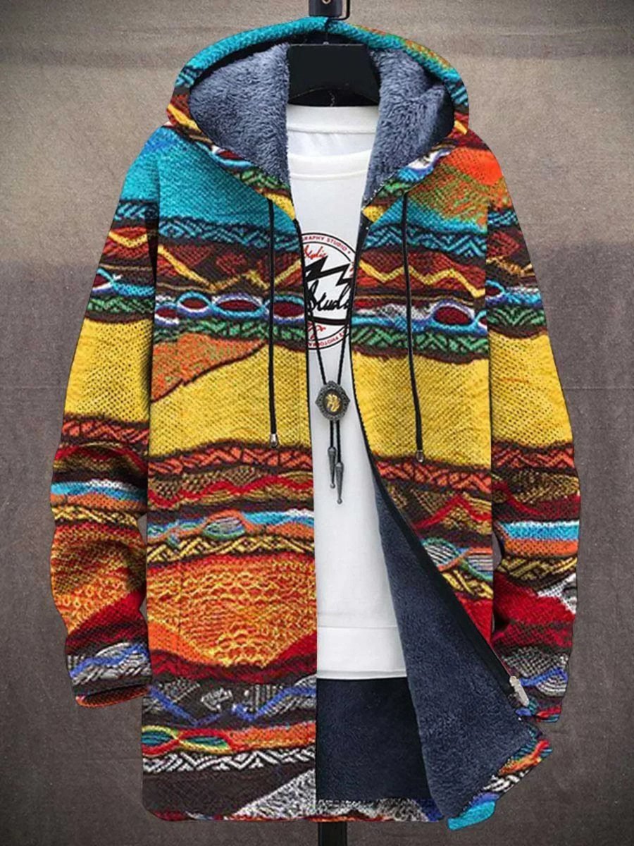 Mens Cardigan Fleece-Lined Zip-Up Abstract Art Print Hoodie - Back View | Lavisa