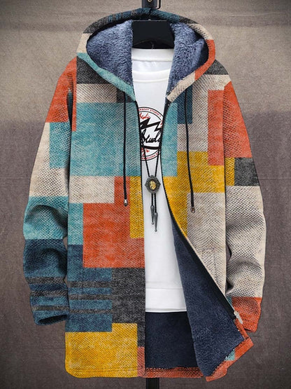 Mens Cardigan Fleece-Lined Zip-Up Abstract Art Print Hoodie - Lifestyle & Model Angle | Lavisa