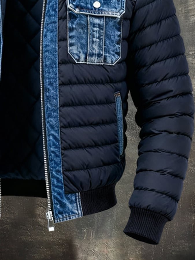 Lavisa - Men's Denim Bomber Jacket Padded Windproof Winter Outerwear