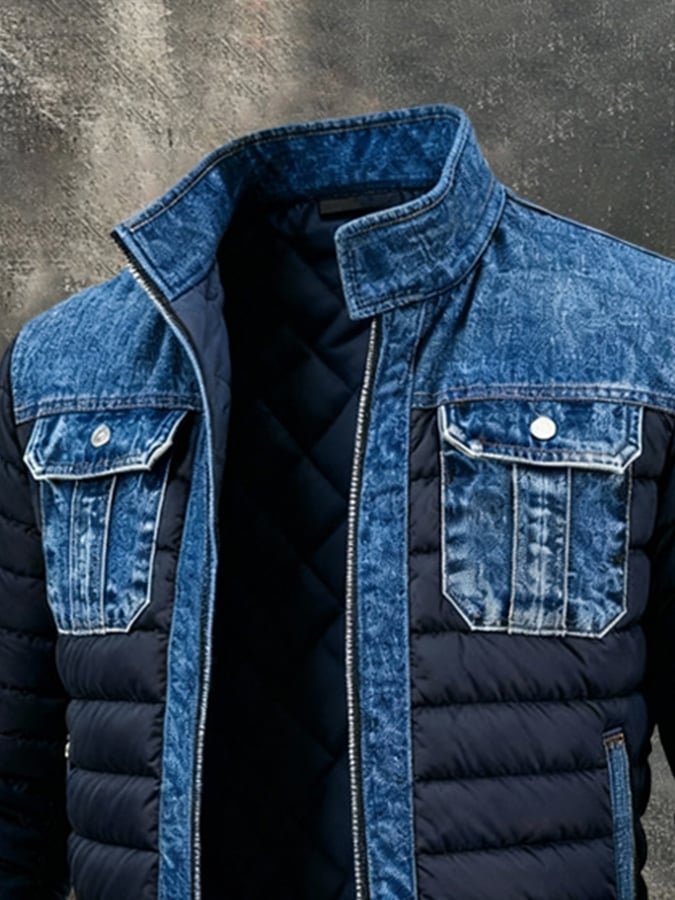 Lavisa - Men's Denim Bomber Jacket Padded Windproof Winter Outerwear