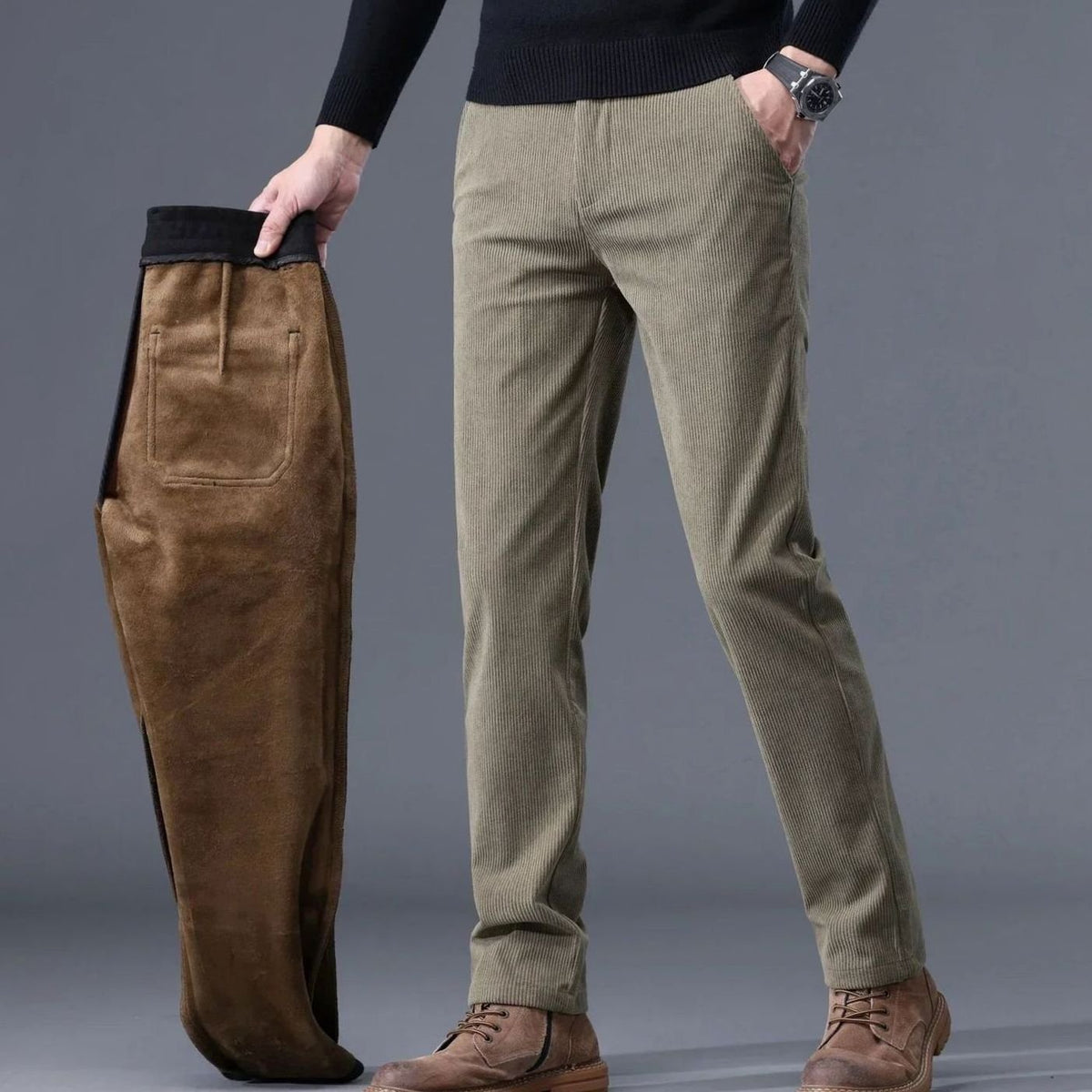 Lavisa - Mens Fleece Lined Corduroy Straight Fit Pants