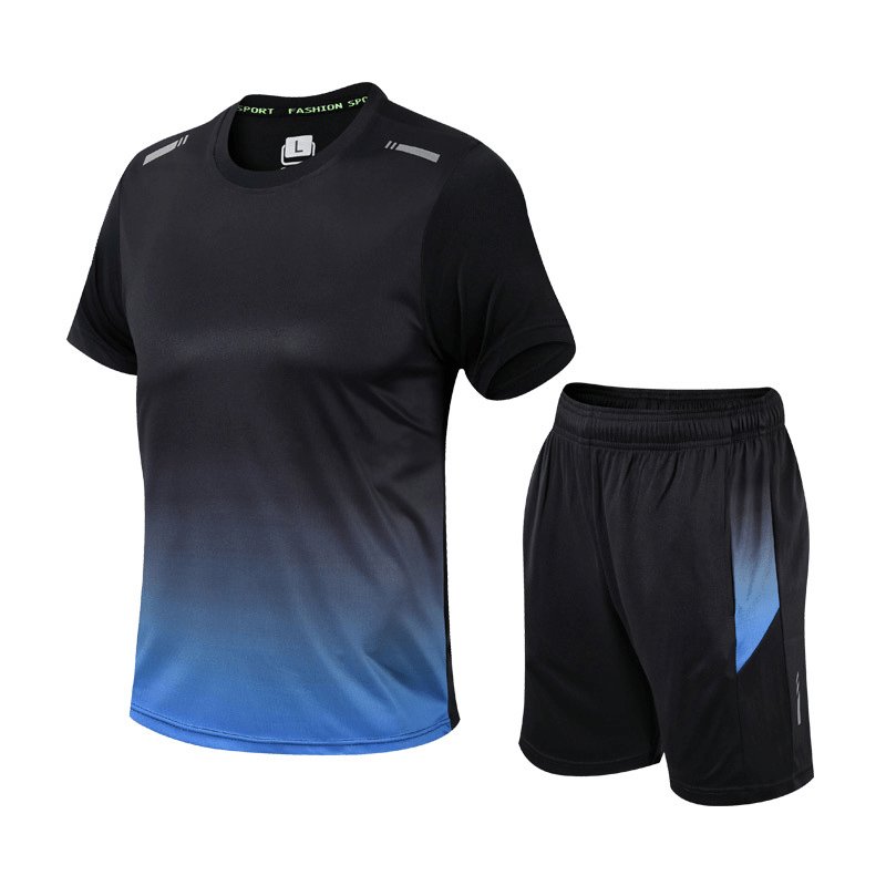 Men's Gradient Quick-Dry Breathable T-Shirt Shorts Activewear Set - Side Angle | Lavisa