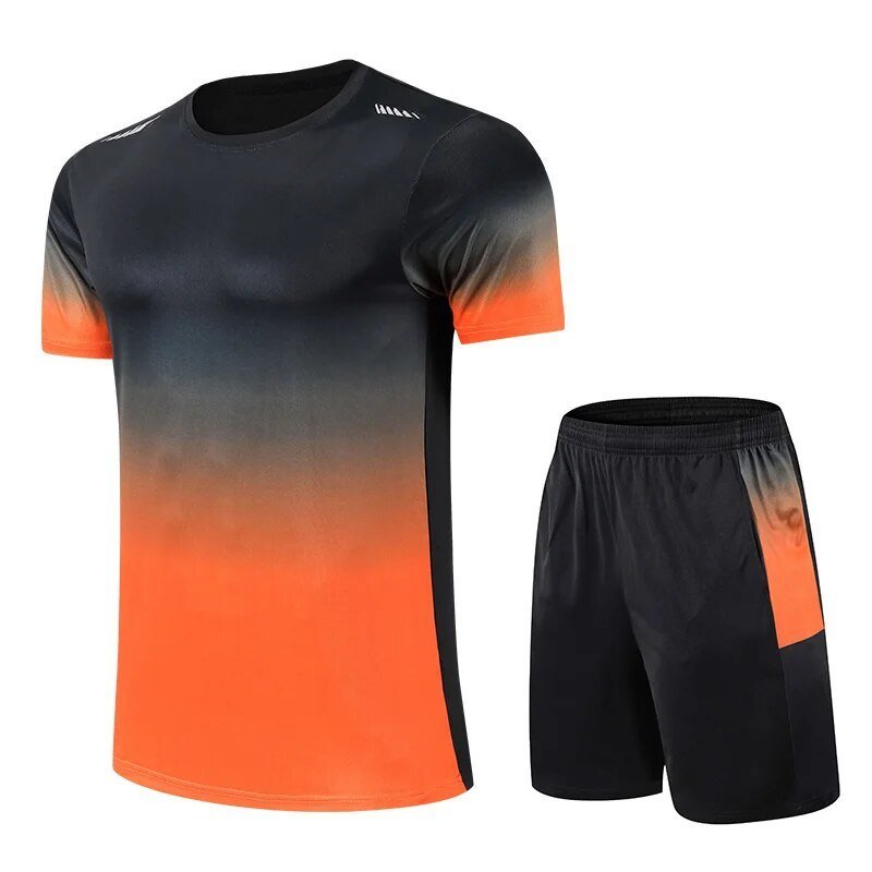 Men's Gradient Quick-Dry Breathable T-Shirt Shorts Activewear Set - Back View | Lavisa