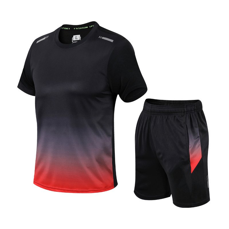 Men's Gradient Quick-Dry Breathable T-Shirt Shorts Activewear Set - Detail & Stitching | Lavisa