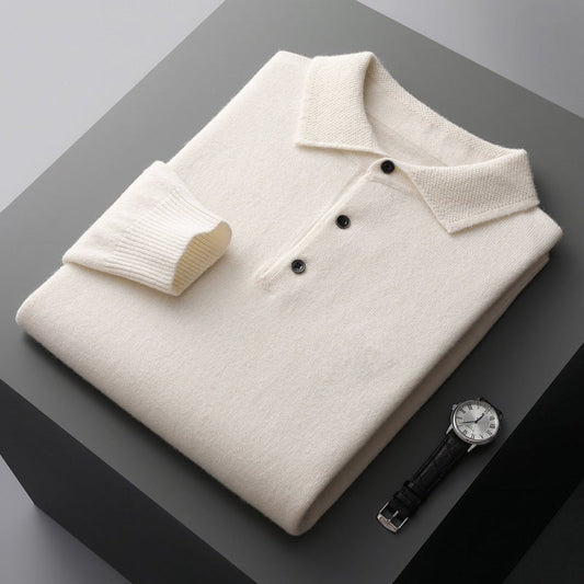 Lavisa - Men's Knit Cotton Long Sleeve Three-Button Polo Jumper
