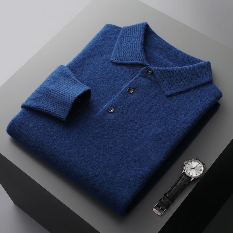 Men's Knit Cotton Long Sleeve Three-Button Polo Jumper - Close-Up Fabric Texture | Lavisa